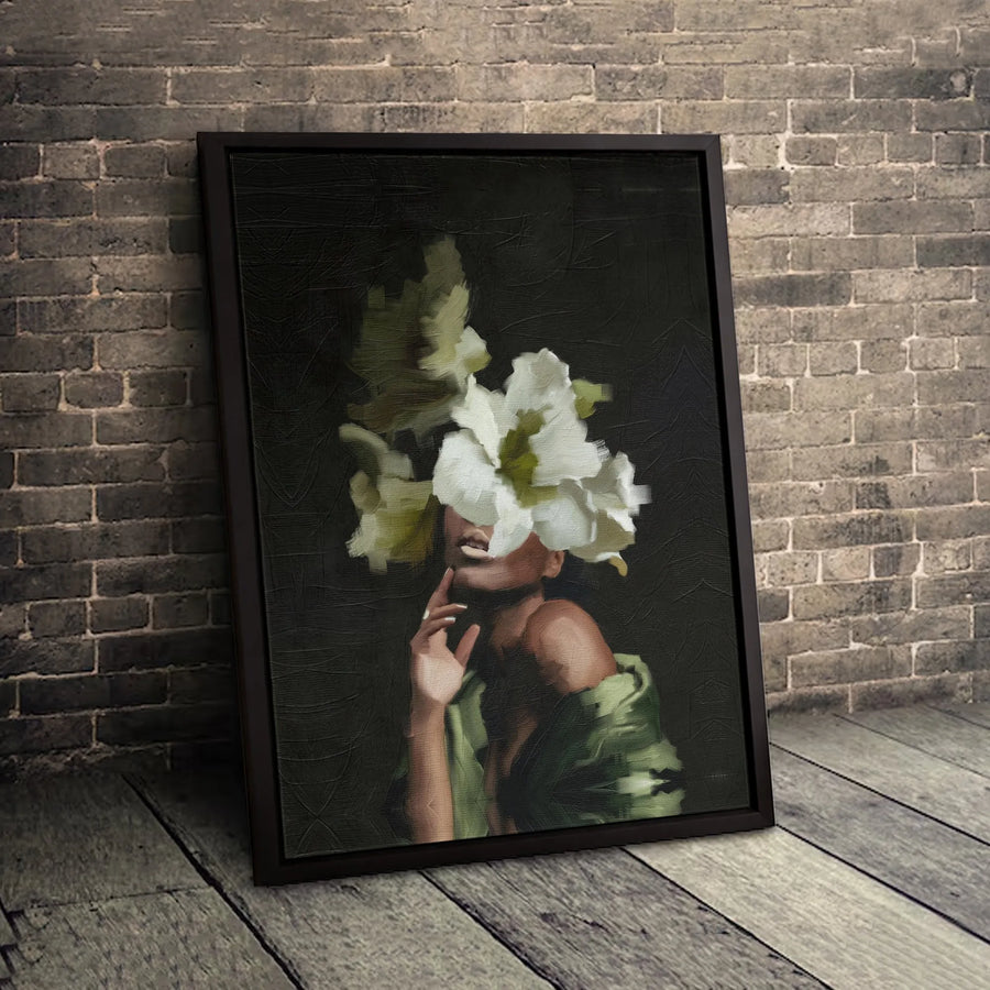 Woman Portrait Canvas Wall Art | Surreal Floral Face Oil Painting Style | Premium Gallery Wrap 1.25" Profile | Modern Aesthetic Home Decor Gift
