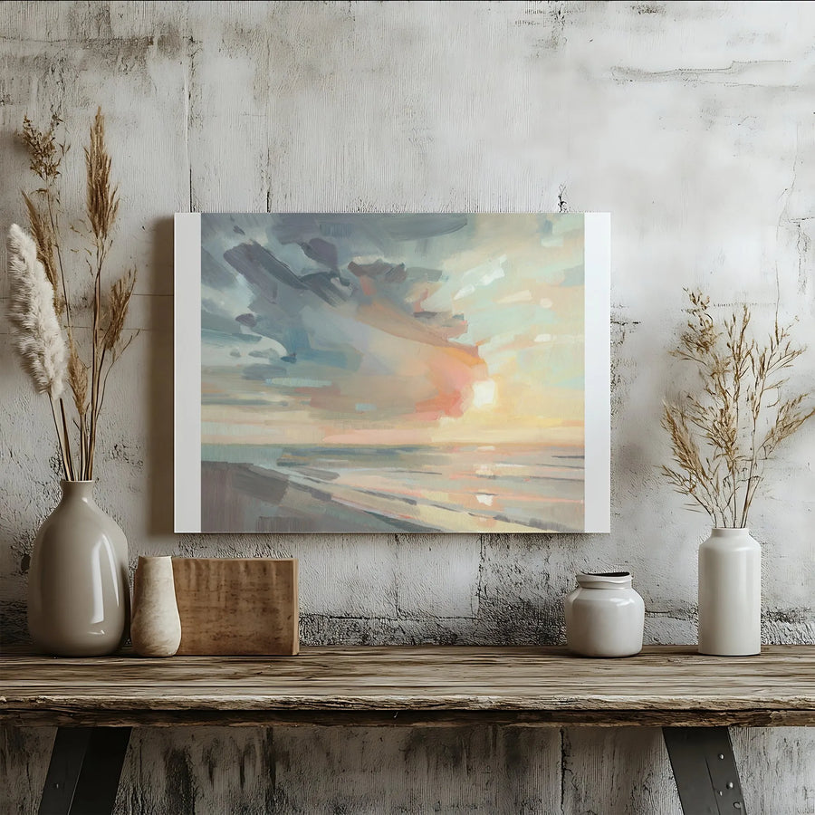 Abstract Seascape Canvas Wall Art | Impressionist Ocean Sunset Print | Premium Gallery Wrapped Canvas | Modern Coastal Home Decor Gift