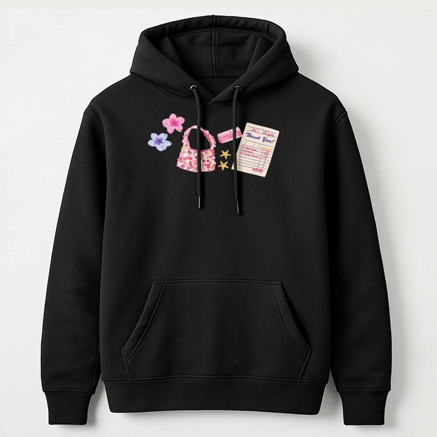 Y2K Aesthetic Hoodie | Cute Pink Purse & Floral Graphic | Soft Cotton Blend | Trendy Coquette Gift for Her