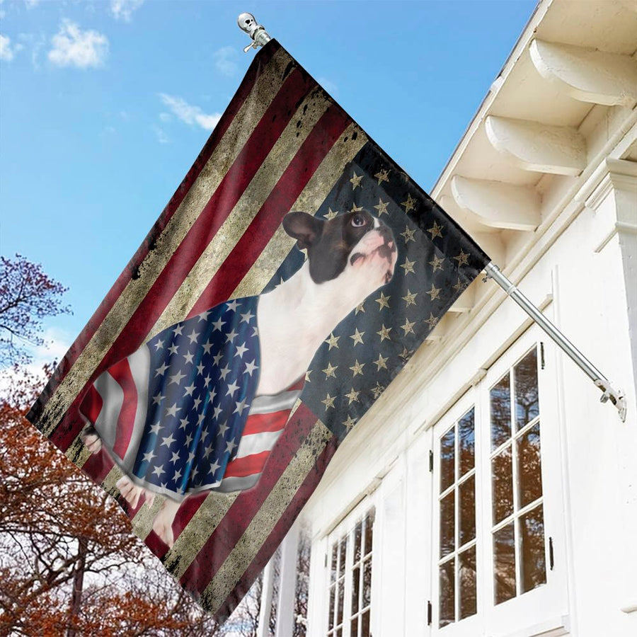 Boston Terrier American Flag Garden Flag | Patriotic Dog Garden Decor | Weather-Resistant Premium Polyester | Gift for Dog Lovers