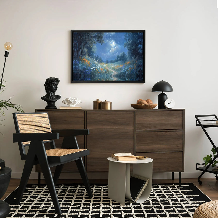 Moonlit Meadow Canvas Print | Enchanting Night Landscape Wall Art | Premium Gallery Wrapped Decor | Nature Lover Gift for Home Office