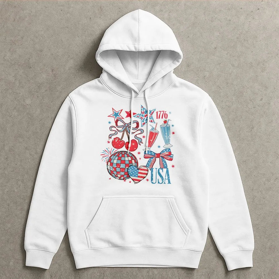 USA Coquette Hoodie | Grunge Aesthetic American Flag Graphic | Soft Cotton-Polyester Blend | Patriotic Fourth of July Gift for Her