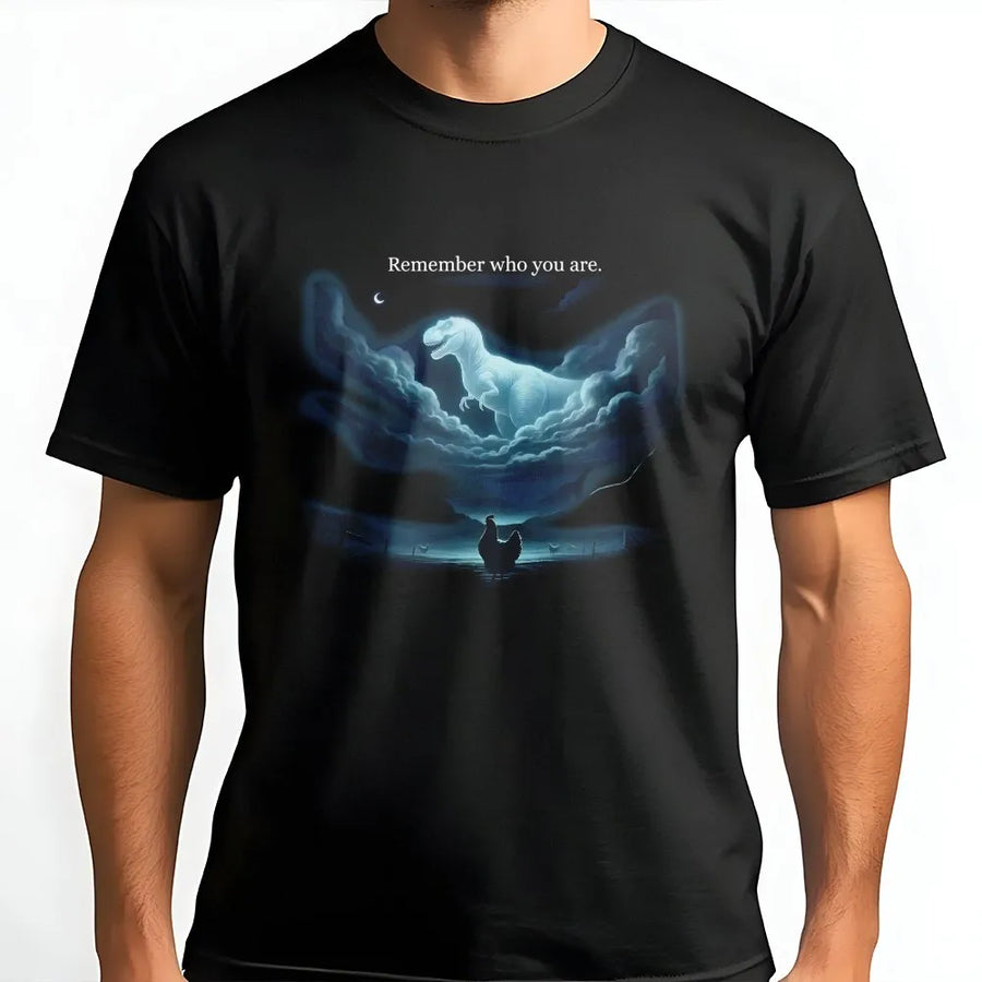 Chicken Dinosaur T-Shirt | Remember Who You Are Evolution Meme | Soft Premium Cotton Tee | Funny Gift For Paleontology Lovers