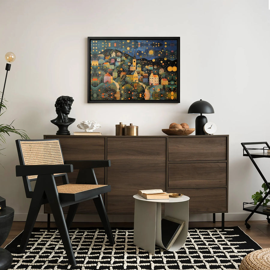 Whimsical Village Canvas Print | Glowing Night Landscape Art | 1.25-Inch Gallery Wrap | Premium Home Decor Wall Art