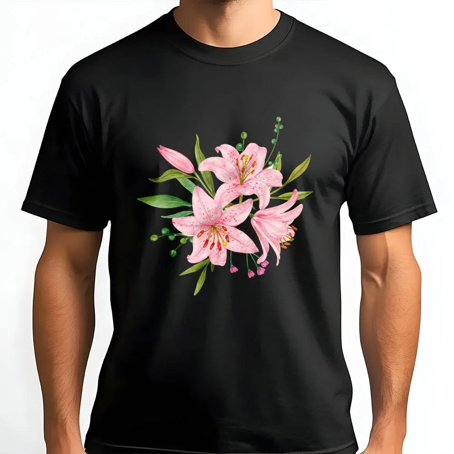 Pink Lily T-Shirt | Watercolor Floral Botanical Graphic | Soft Cotton Blend Sweatshirt | Unisex Aesthetic Gardener Gift