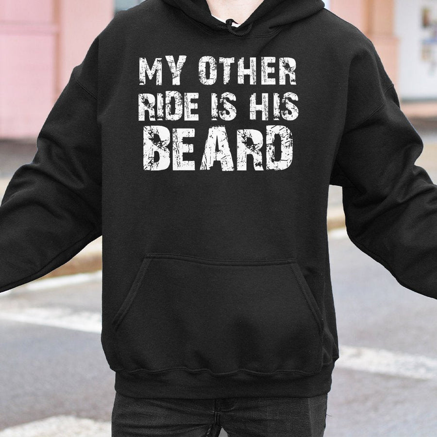 My Other Ride Is His Beard Hoodie | Funny Graphic Text Print | Premium Cotton-Poly Blend | Gift For Girlfriend Wife Bearded Men Fan