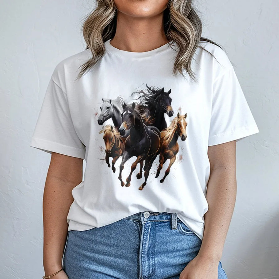 Running Horse T-Shirt | Majestic Equestrian Graphic Art | 100% Cotton Premium Tee | Wildlife Gift for Horse Lovers and Ranchers