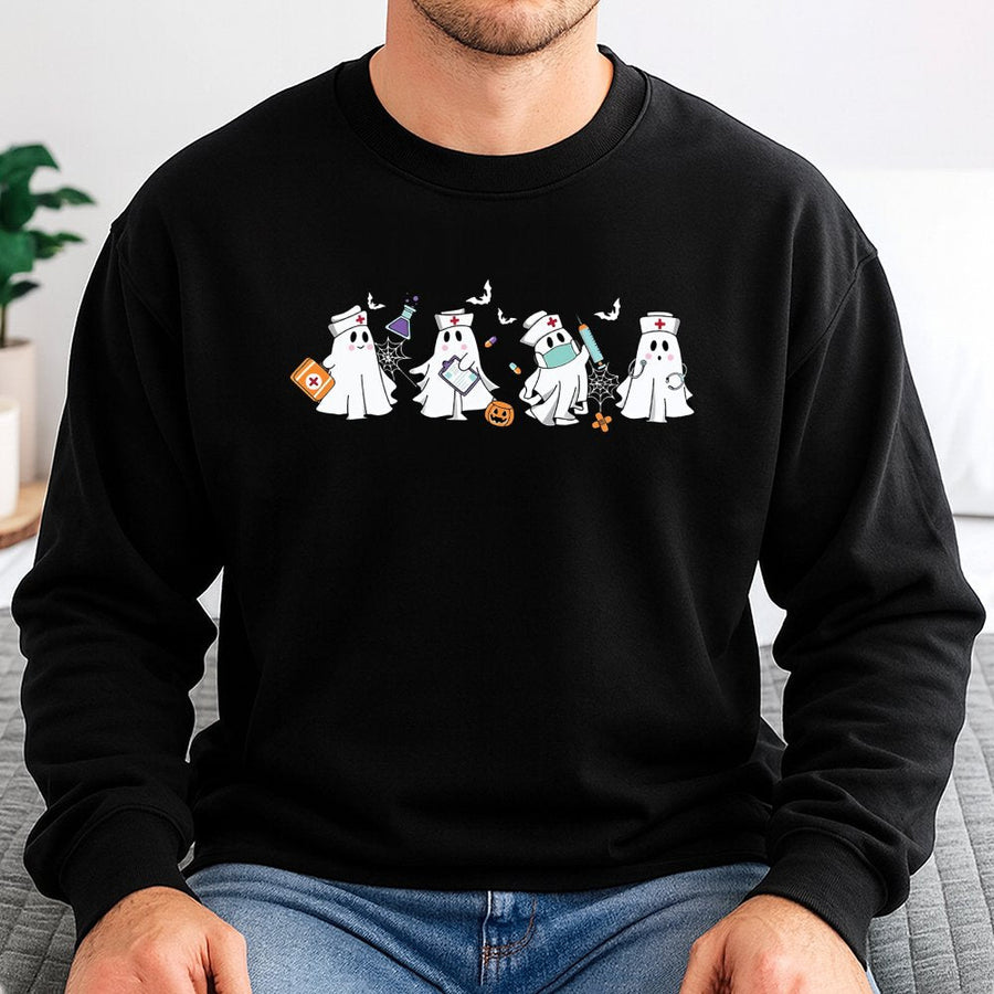 Halloween Nurse Sweatshirt | Cute Ghost Medical Graphic | Cotton Blend Unisex Pullover | Spooky Nursing School Gift for Her