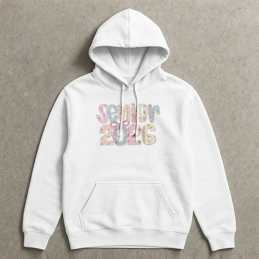 Senior 2026 Hoodie | Floral Patchwork Style Bow Graphic | Premium Comfort Colors Tee | Cute Graduation Gift for High School Senior