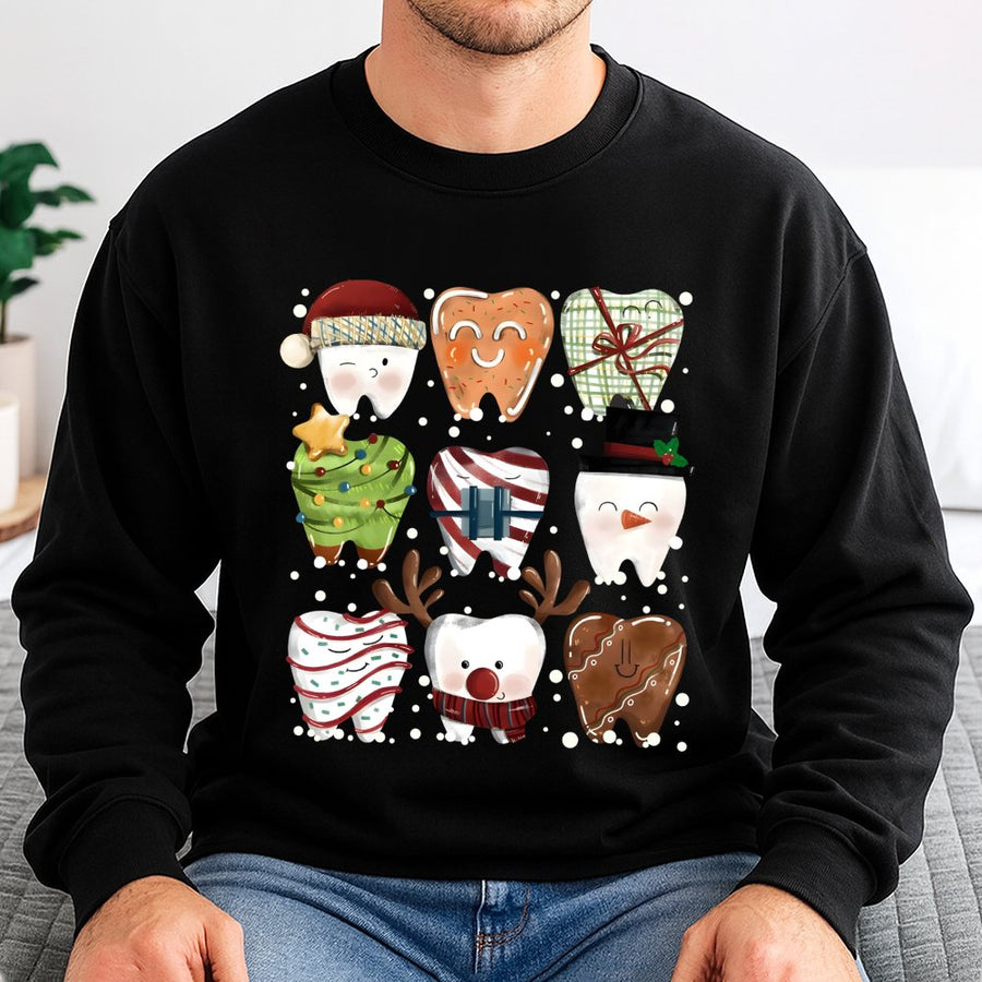 Christmas Teeth Sweatshirt | Cute Dental Squad Holiday Design | Soft Cotton Blend Premium Fleece | Funny Dentist Gift for Hygienist Assistant