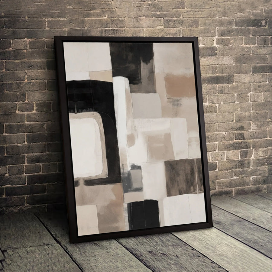 Modern Abstract Geometric Canvas Wall Art | Neutral Black and Beige Painting | Premium Gallery Profile | Minimalist Home Decor Gift