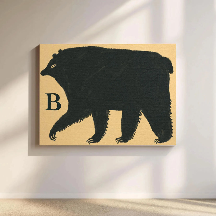Black Bear Alphabet Wall Art | Minimalist Animal Print | Premium Gallery-Wrapped Canvas | Rustic Nursery or Home Decor Gift