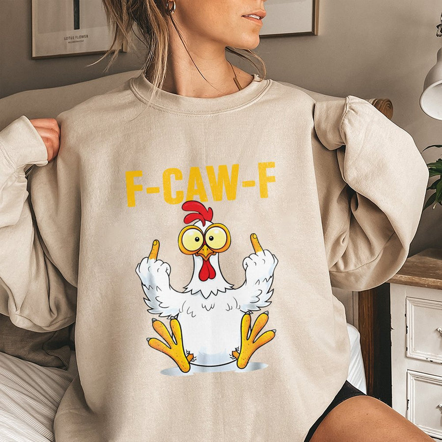 F-Caw-F Chicken Sweatshirt | Funny Rude Rooster Graphic | Premium Cotton Blend | Sarcastic Humor Gift for Men and Women
