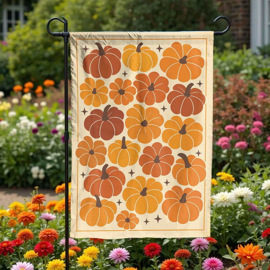 Retro Pumpkin Garden Flag | Boho Autumn Harvest Yard Decor | Weather-Resistant Polyester | Fall Seasonal Outdoor Gift