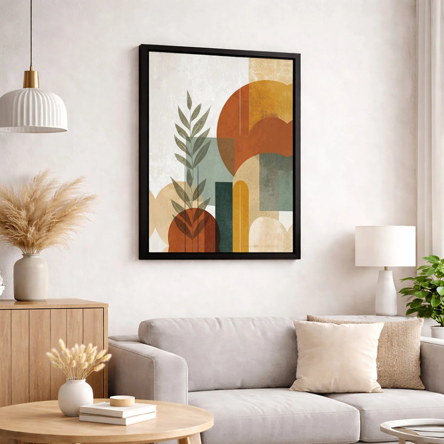 Mid-Century Modern Abstract Wall Art | Boho Botanical Geometric Shapes Print | Premium Gallery Wrapped Canvas | Minimalist Home Decor Gift