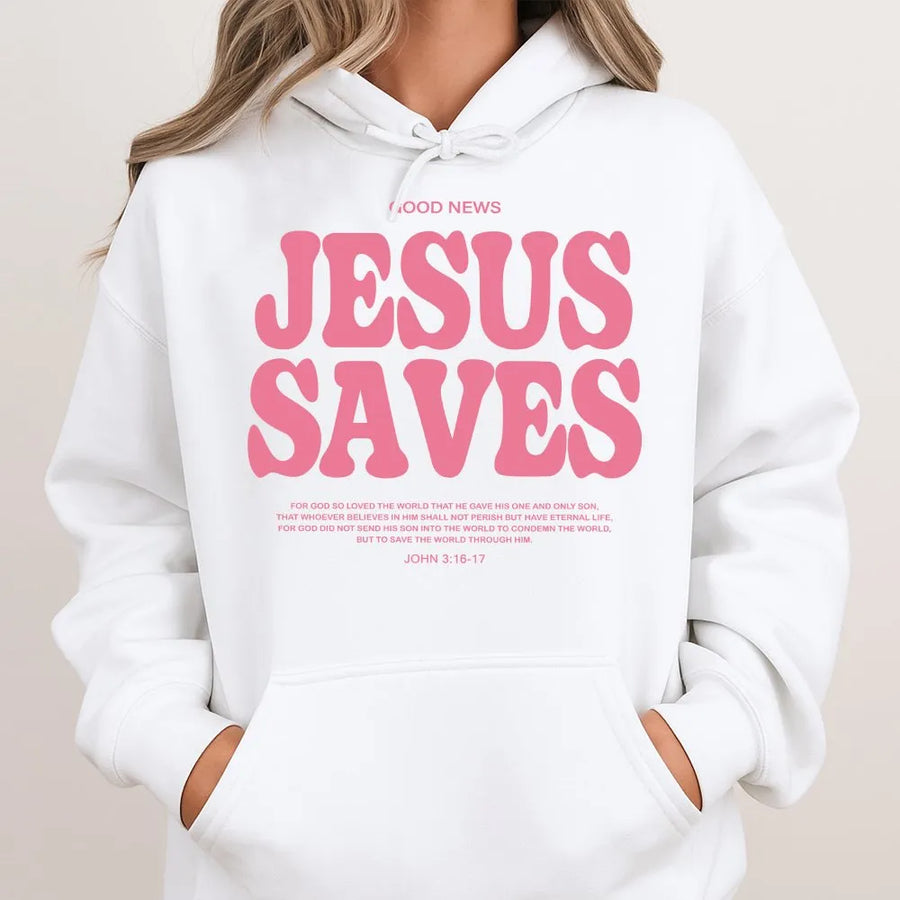 Jesus Saves Hoodie | Religious Bible Verse Graphic Streetwear | Premium Cotton Blend | Christian Gift for Men and Women