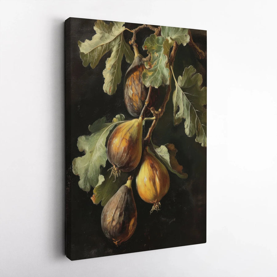 Still Life Fig Painting | Moody Botanical Oil Style Art | 1.25-Inch Premium Gallery Canvas | Vintage Kitchen & Dining Wall Decor