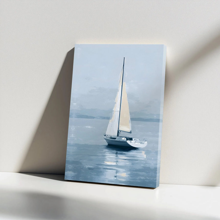 Sailboat Canvas Wall Art | Minimalist Seascape Painting Print | Premium Thick Gallery Wrap Canvas | Coastal Home Decor Gift for Living Room