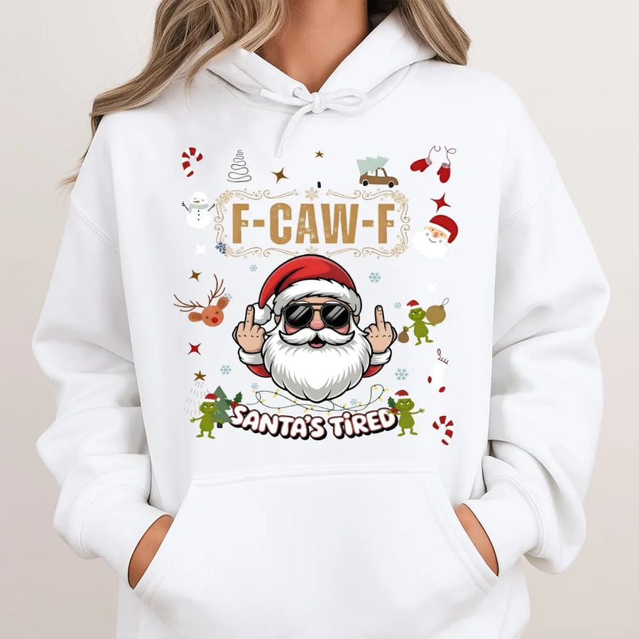 Funny Santa Tired Hoodie | Rude Christmas Humor Graphic Sweatshirt | Premium Cotton Blend | Unisex Holiday Gift for Adults