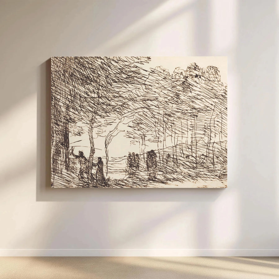 Abstract Landscape Canvas Print | Minimalist Forest Ink Sketch | Thick Gallery Wrap Canvas | Premium Wall Art for Living Room