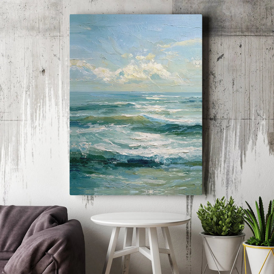 Ocean Waves Wall Art | Impasto Oil Painting Style Seascape | Premium 1.25-Inch Gallery Canvas | Coastal Decor Gift for Home and Office