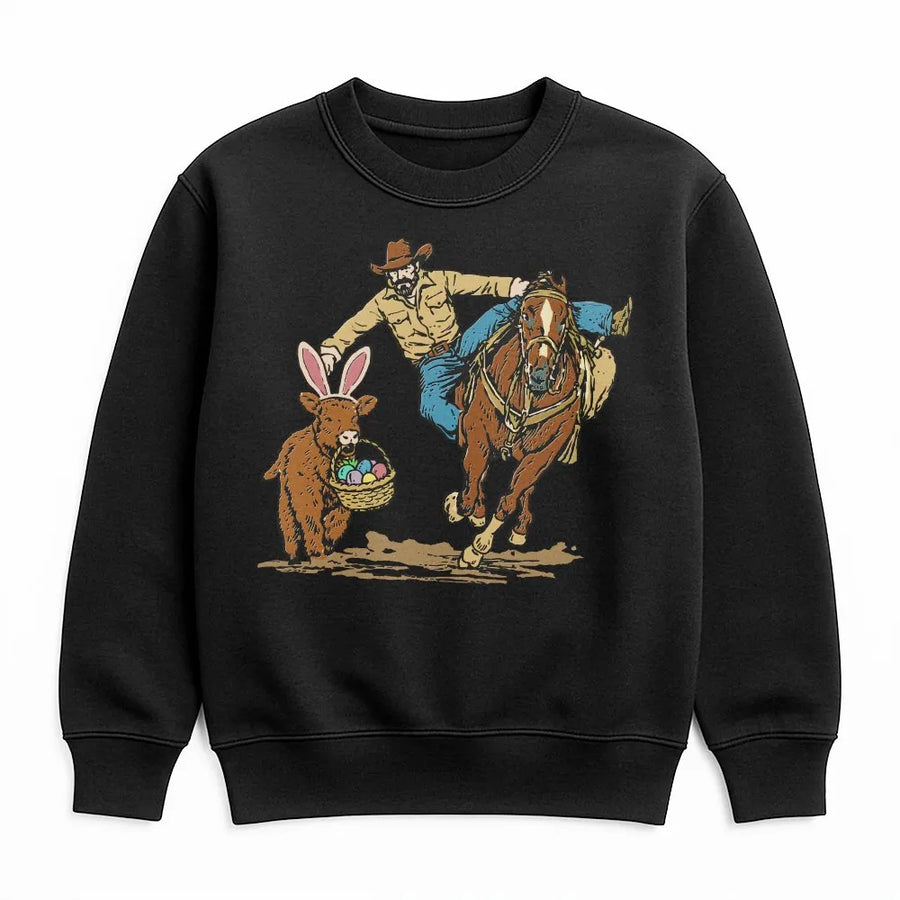 Easter Cowboy Sweatshirt | Western Highland Cow Bunny Design | Premium Cotton Blend Crewneck | Cute Spring Holiday Gift For Her