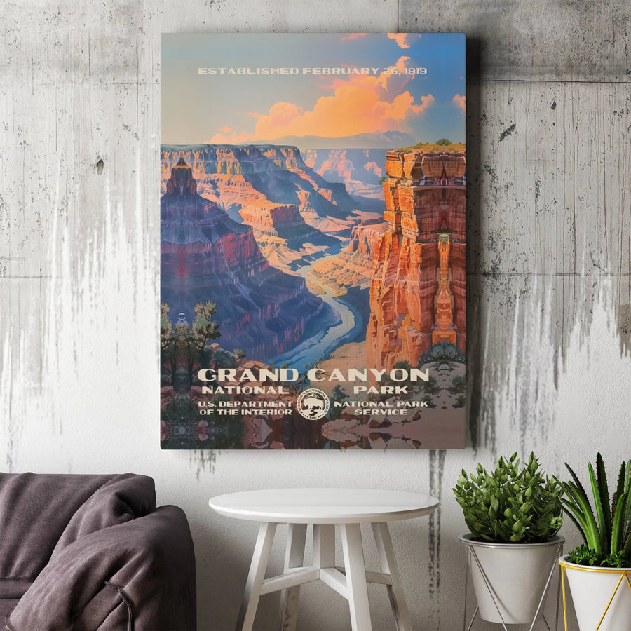 Grand Canyon National Park Canvas | Vintage Travel Poster Wall Art | Premium Gallery Wrapped Decor | Gift for Nature Lovers & National Park Fans