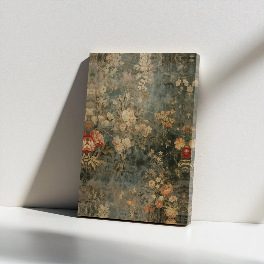 Vintage Floral Canvas Wall Art | Distressed Botanical Oil Painting Print | Premium Gallery Wrap Decor | Moody Earth Tone Living Room Gift