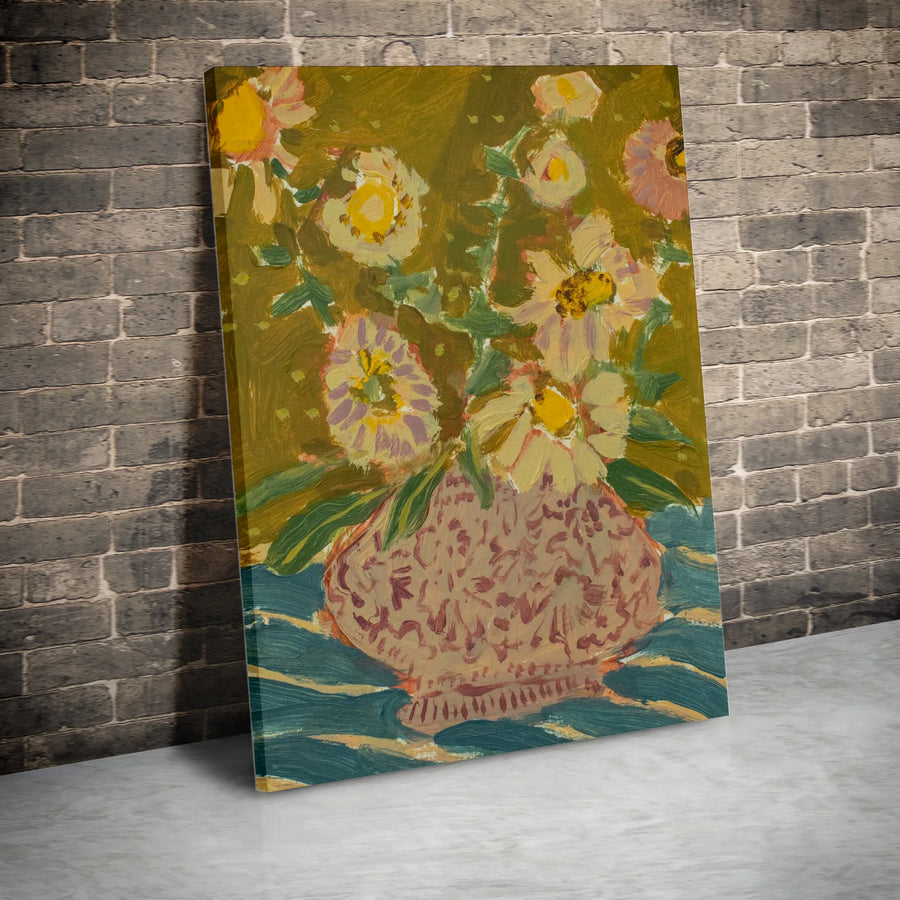 Vintage Floral Vertical Canvas | Impressionist Potted Flower Painting | Premium Gallery Wrap Wall Art | Boho Chic Home Decor Gift