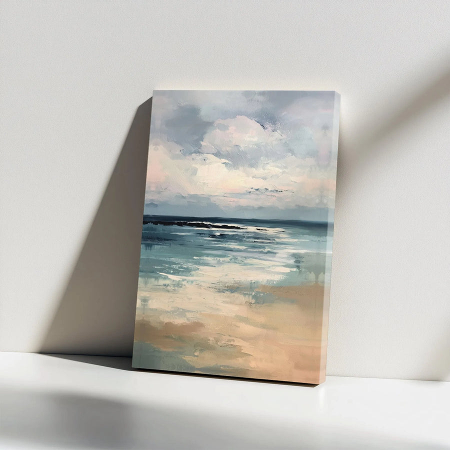 Abstract Ocean Shoreline Vertical Canvas | Impressionist Coastal Sea Wave Art | Fade-Resistant Gallery-Style Print | Peaceful Beach House Wall Decor