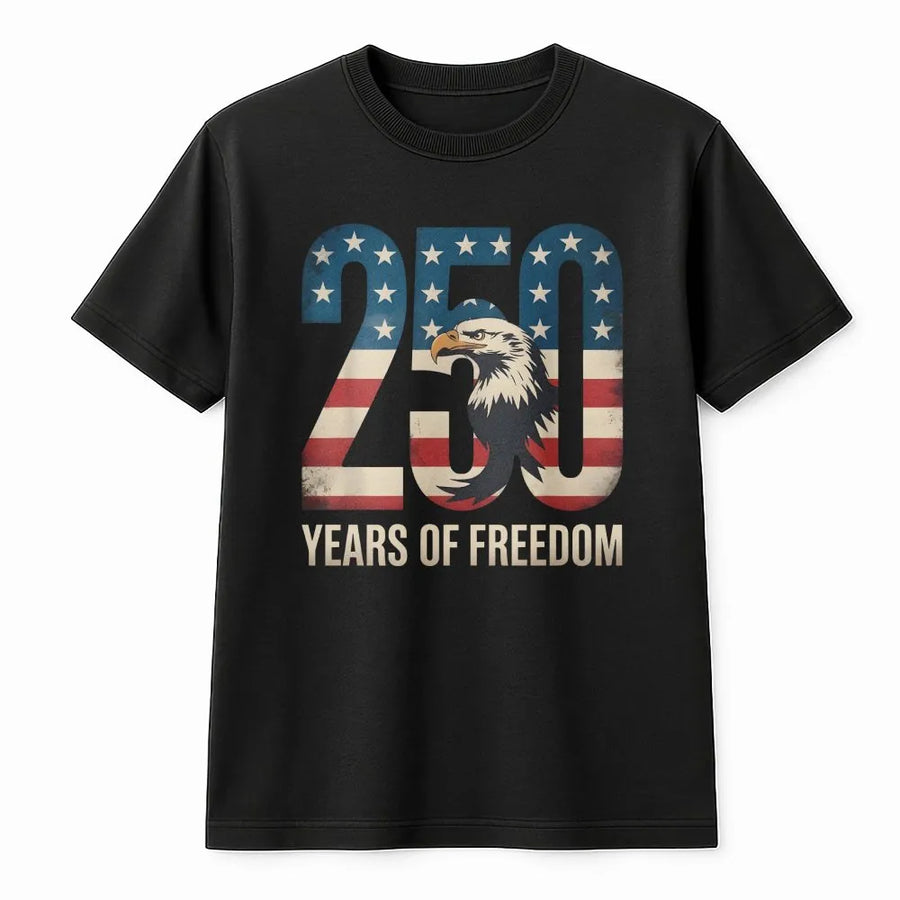 250 Years Of Freedom T-Shirt | Patriotic USA Independence 1776-2026 Graphic | 100% Cotton Premium Quality | Unisex Gift For American History Lovers