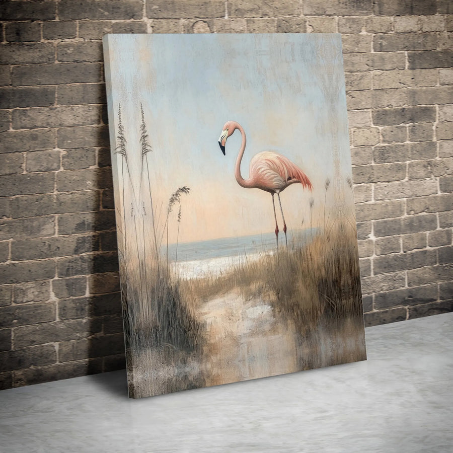 Flamingo Canvas Wall Art | Vintage Coastal Bird Painting | Premium Gallery Wrapped Canvas | Nautical Home Decor Gift