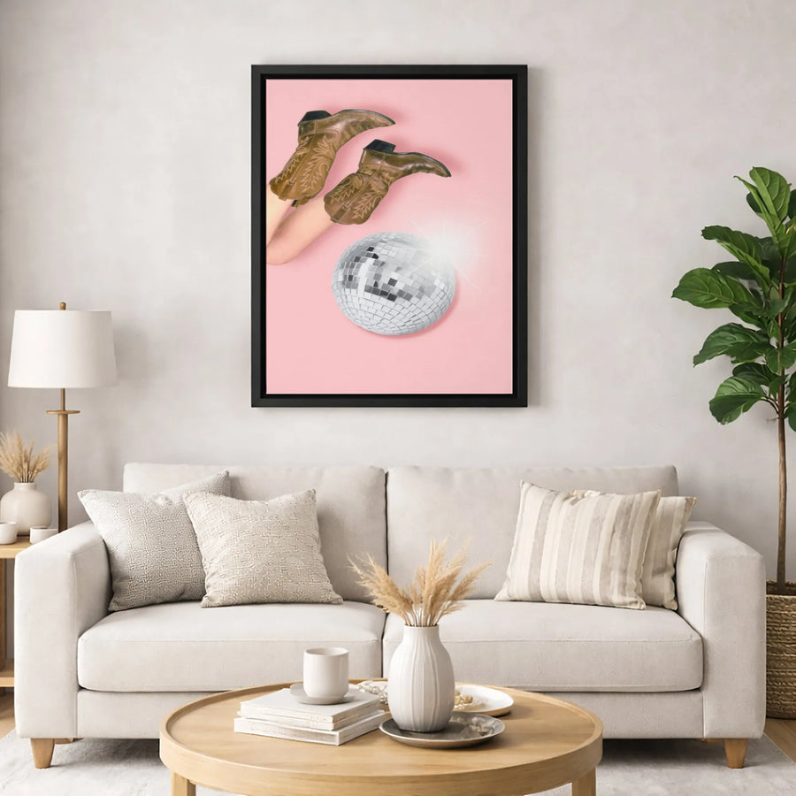 Disco Cowboy Boot Wall Art | Pink Western Aesthetic Decor | Premium Gallery Wrap Canvas | Trendy Nashville Bachelorette Party Gift