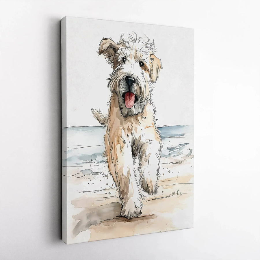 Soft Coated Wheaten Terrier Wall Art | Watercolor Beach Dog Portrait | Premium 1.25" Gallery Canvas | Gift for Dog Lovers