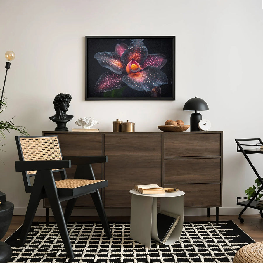 Dark Cosmic Orchid Wall Art | Ethereal Pink Speckled Floral Canvas Print | Premium Gallery-Wrapped 1.25" Profile | Modern Home Decor Gift