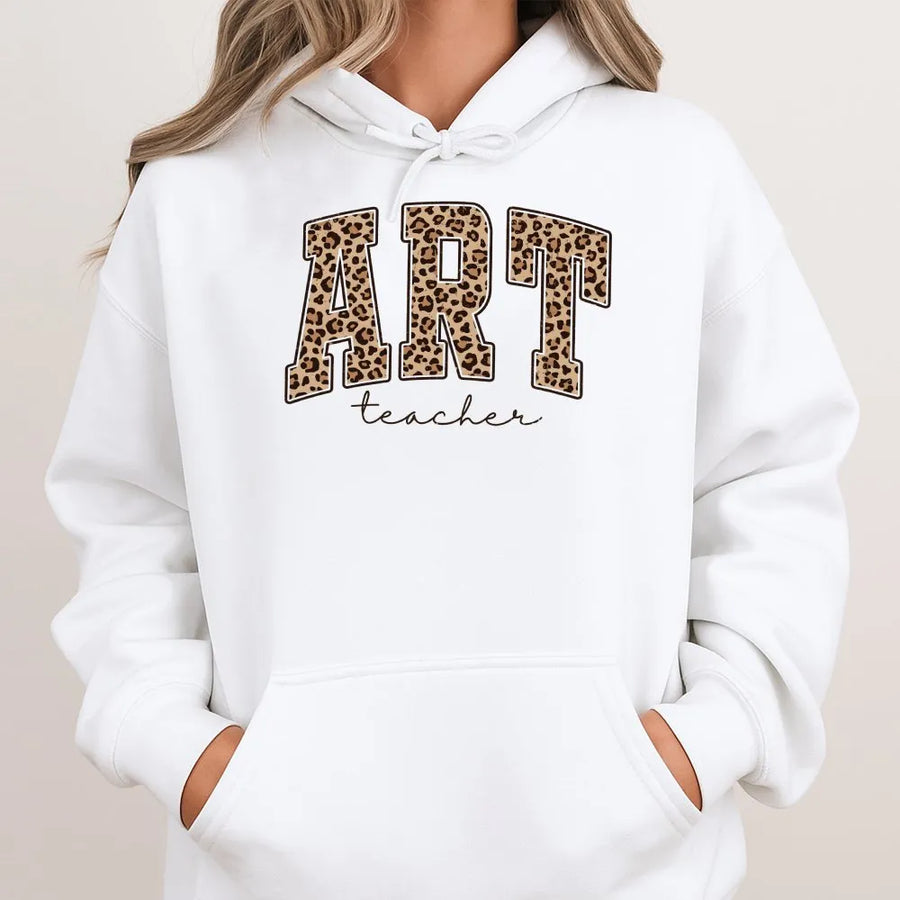 Art Teacher Hoodie | Leopard Print Varsity Design | Premium Cotton Blend | Art Teacher Appreciation Gift
