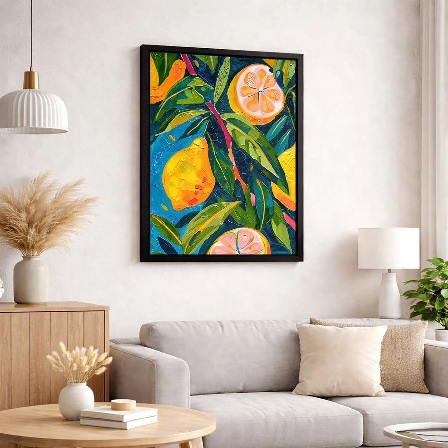 Lemon Wall Art Canvas | Abstract Citrus Fruit Oil Painting Style | Premium Gallery Wrap 1.25 Inch Profile | Kitchen Decor Housewarming Gift