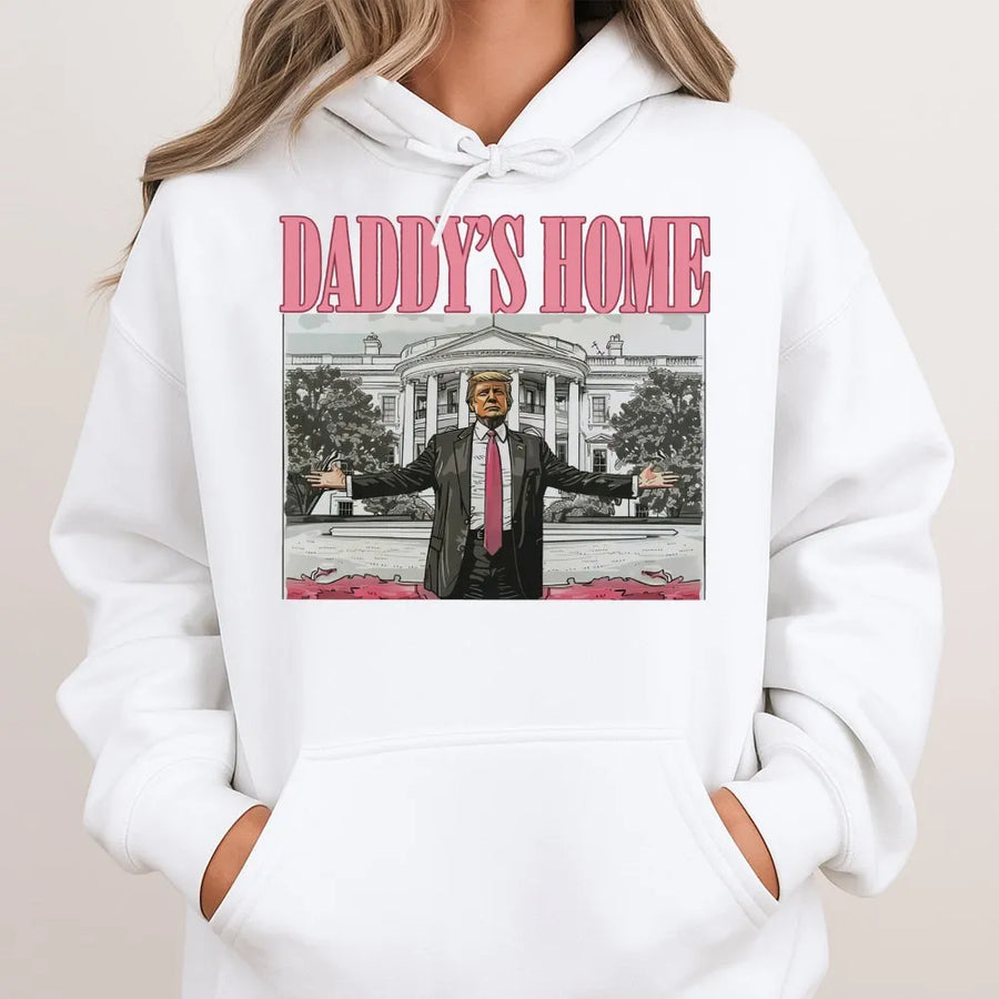 Daddys Home Hoodie | Retro Graphic White House Design | Premium Cotton Blend | Conservative Gift for Men and Women