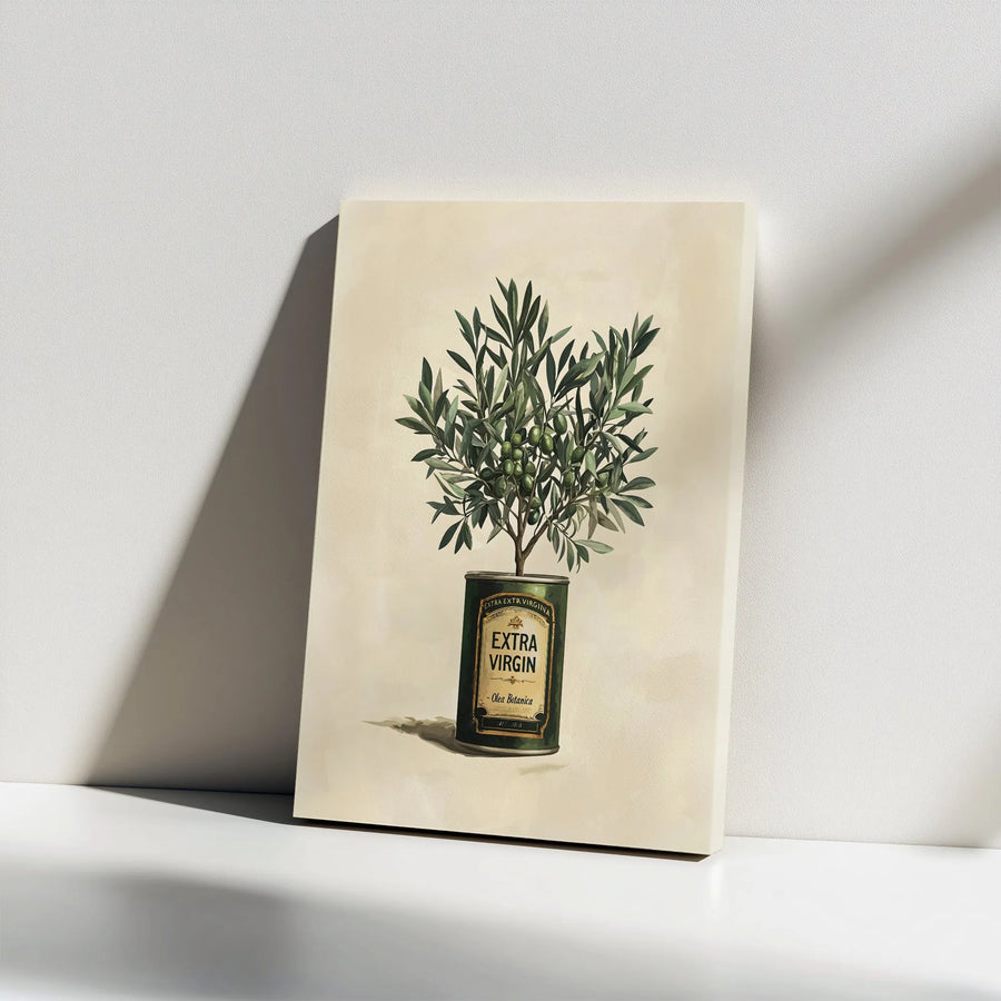 Vintage Olive Oil Canvas Wall Art | Olive Tree Botanical Illustration | Premium 1.25" Thick Gallery Wrapped Print | Rustic Farmhouse Kitchen Decor