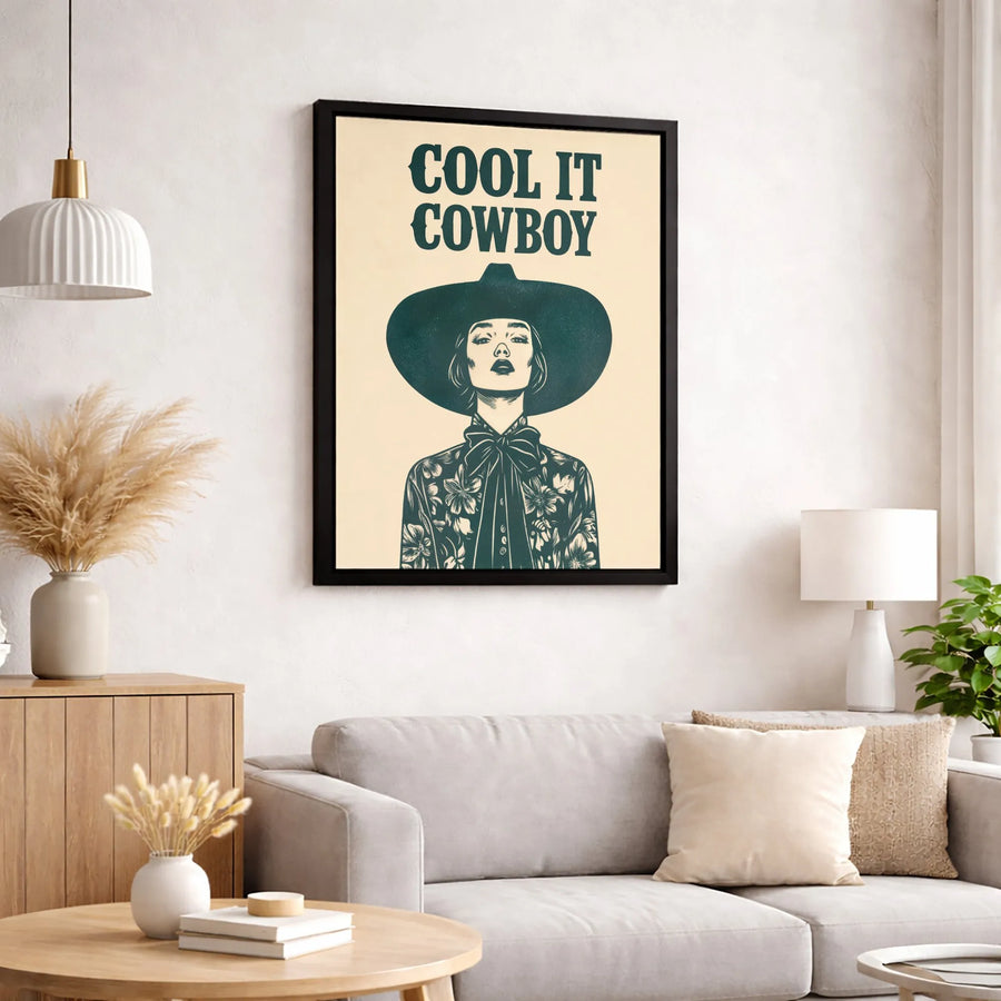 Cool It Cowboy Wall Art | Retro Western Cowgirl Illustration | Premium 1.25-Inch Gallery Canvas | Aesthetic Desert Decor Gift for Her