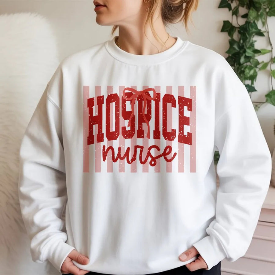 Hospice Nurse Sweatshirt | Retro Striped Graphic Sweatshirt | Premium Cotton Blend | Gift for Registered Nurse & Nursing Student