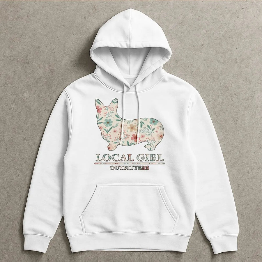 Floral Corgi Hoodie | Cute Dog Lover Graphic Sweatshirt | Premium Cotton Blend | Gift For Dog Mom & Corgi Owners