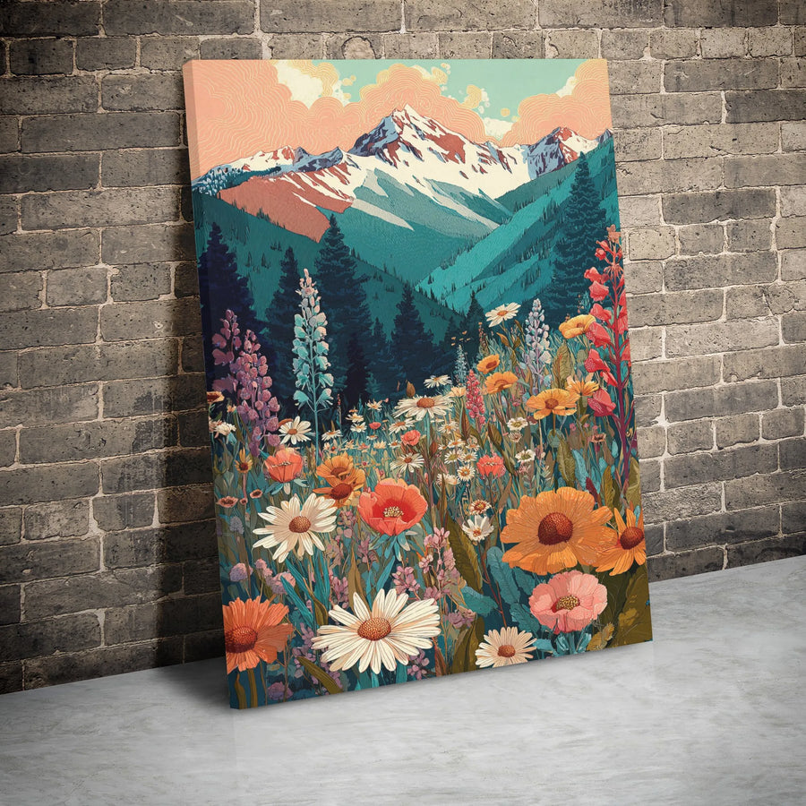 Mountain Wildflower Canvas Wall Art | Vintage Landscape Meadow Print | 1.25-Inch Gallery Wrap | Premium Nature Home Decor Gift
