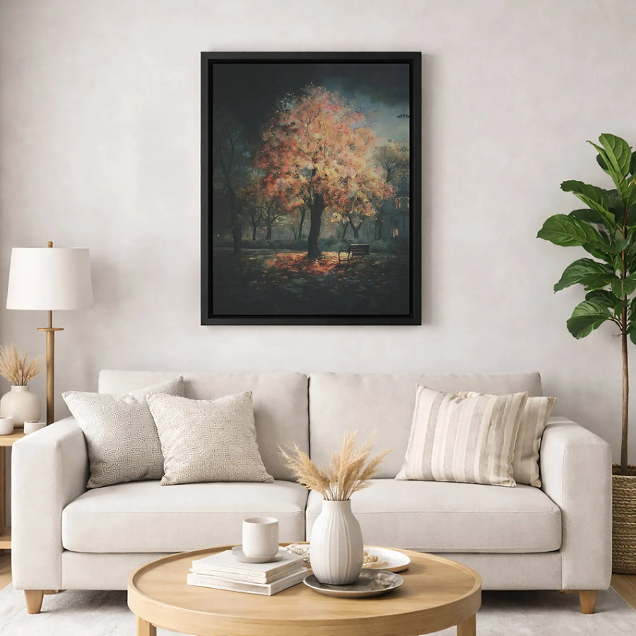 Autumn Tree Canvas Print | Impressionist Night Park Wall Art | 1.25 Inch Gallery Wrap | Cozy Fall Landscape Home Decor