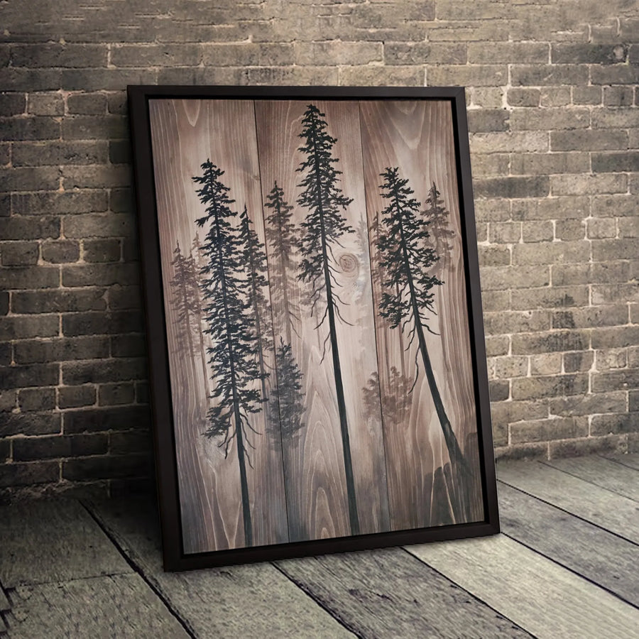 Rustic Pine Tree Forest Wall Art | Moody Woodland Silhouette Canvas | Premium Fade-Resistant Gallery Wrap | Farmhouse Home Office Decor Gift