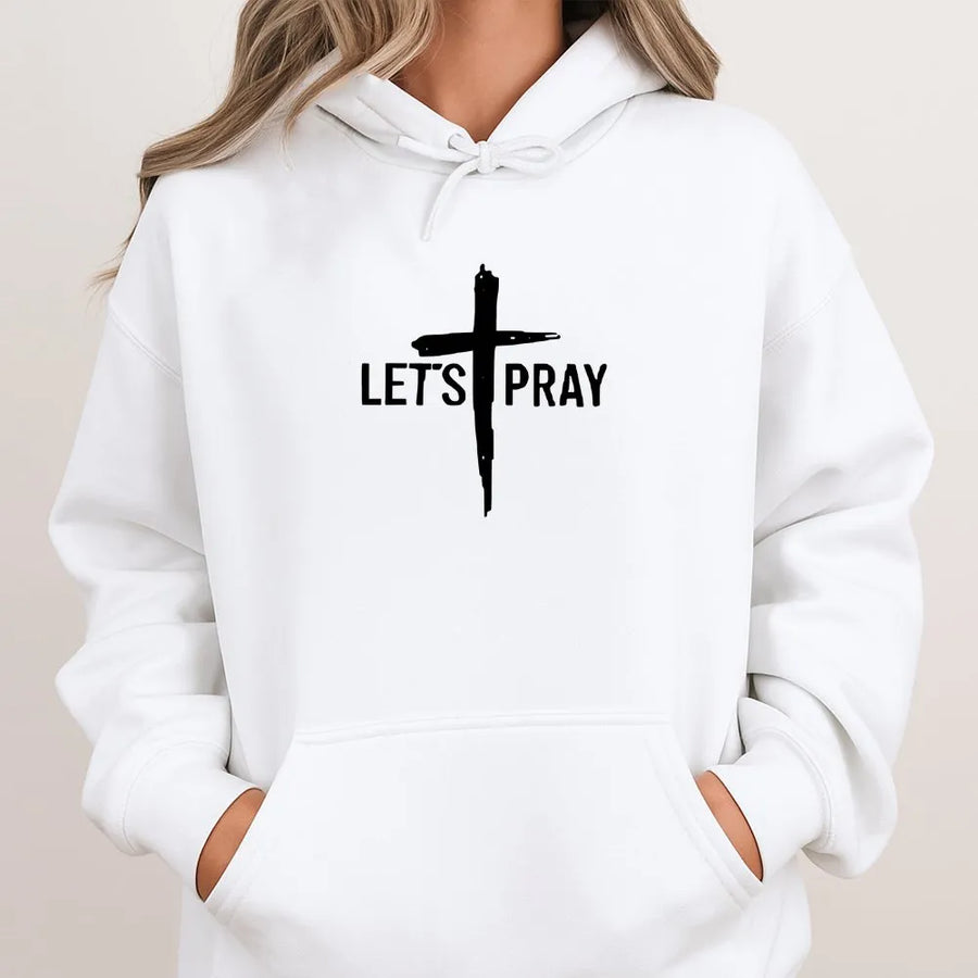 Let's Pray Christian Hoodie | Modern Distressed Cross Graphic | Premium Cotton Tee | Faith Based Inspirational Gift for Men & Women