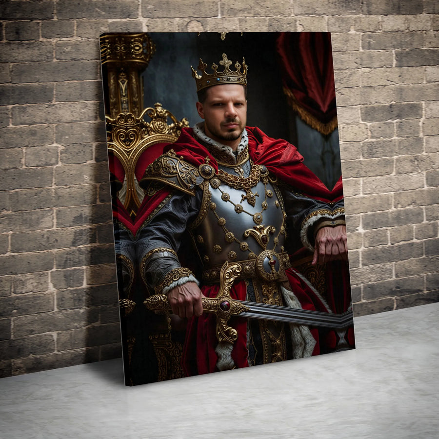 King on Throne Canvas Print | Regal Medieval Knight with Sword | Premium Gallery-Wrapped Wall Art | Majestic Home Office Decor Gift