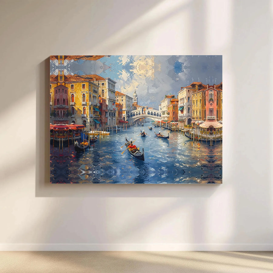 Venice Canal Canvas Wall Art | Impressionist Italy Cityscape with Gondolas | Premium Fade-Resistant Print | European Travel Gift for Living Room Decor