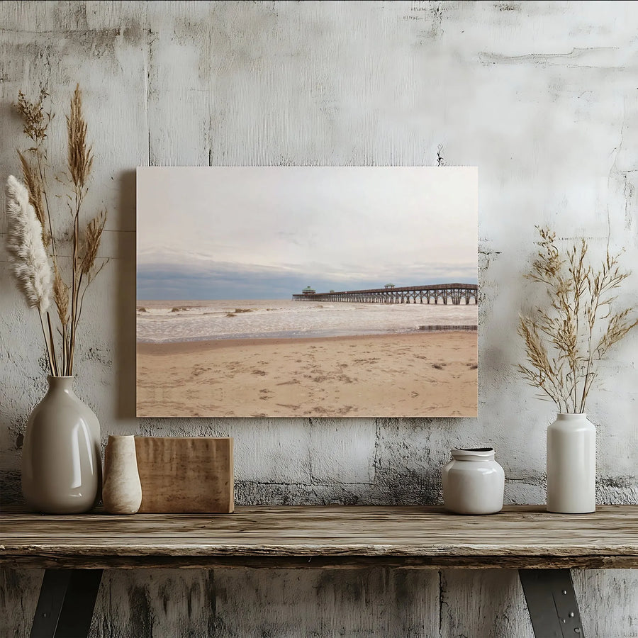 Coastal Pier Wall Art | Serene Ocean Beach Landscape Print | Gallery Wrapped 1.25" Canvas | Minimalist Home & Office Decor Gift