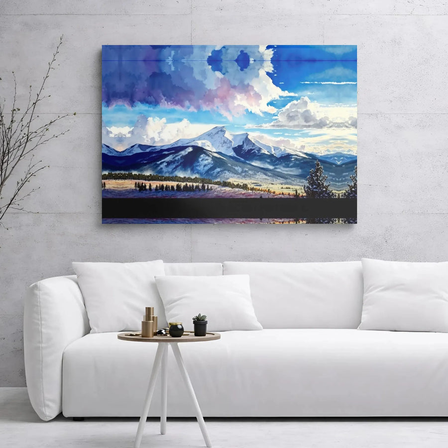 Snowy Mountain Landscape Canvas | Watercolor Peak Wall Art | Premium Gallery Wrap Print | Modern Nature Decor for Office or Living Room